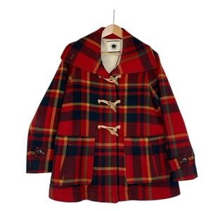 Anthropologie Daughters Of Liberation Womens Red Plaid Toggle Wool Blend Coat 6